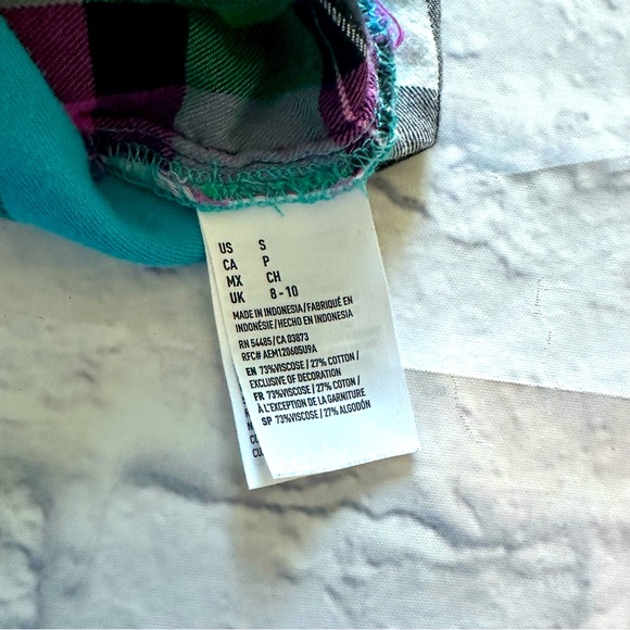 American Eagle Plaid Boyfriend Shirt S | Multicolor Vintage Long Sleeve Y2K - Picture 7 of 7